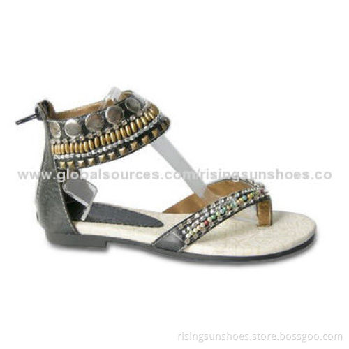 Women's Fashionable Thong Sandals with PU Upper and TPR Sole, Metal Beads and Pieces Decoration